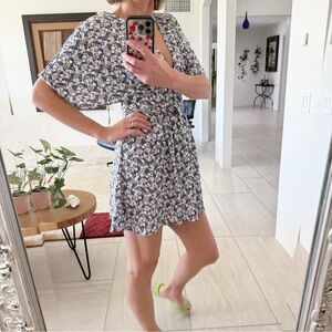 Flower Print Summer Mini Flare Dress Size M